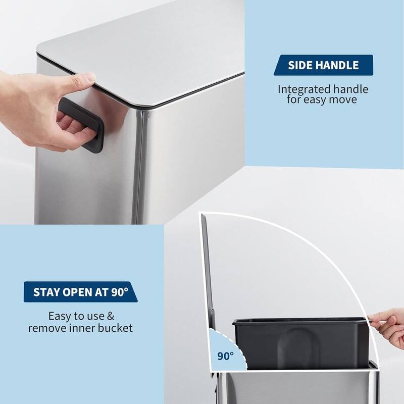 4 Gallon Stainless Steel Slim Trash Can, Garbage Bin for Office, Living Room