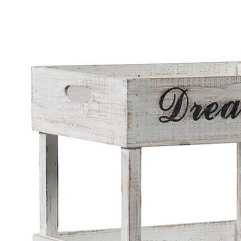 Wooden Storage Shelf with 3 Open Cases and Cut Out Handle, Antique White