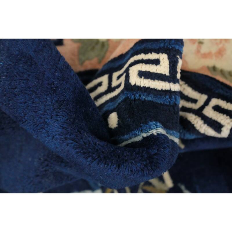 Hand Knotted Oriental 100% Wool Carpet Traditional Pictorial Navy Blue & Blues Art Deco Area Rug - 6' 6'' X 5' 0''