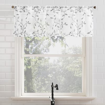 No. 918 Francine Embroidered Foliage Semi-Sheer Rod Pocket 1-Piece Kitchen Curtain Valance - 54" x 15"