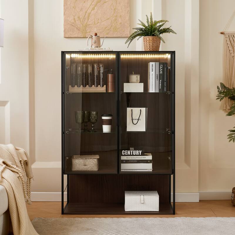 51.2'' Tall Lighted Display Cabinet with Tempered Glass Door