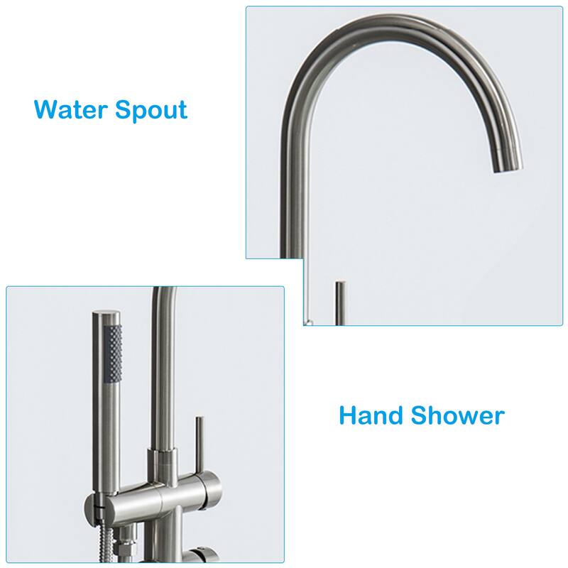 Modern 2-Handle Floor Mounted Freestanding Tub Filler with Handheld Showerhead in Black and Silver
