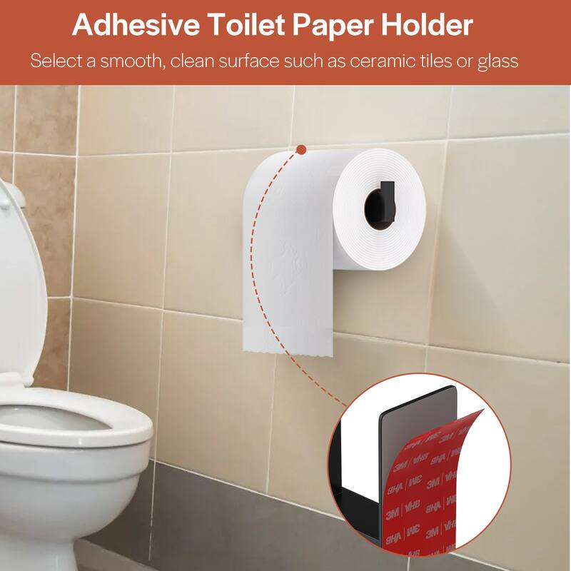 Self-Adhesive Stainless Steel Single Post Wall Mounted Toilet Paper Roll Holder, Matte Black - Matte Black