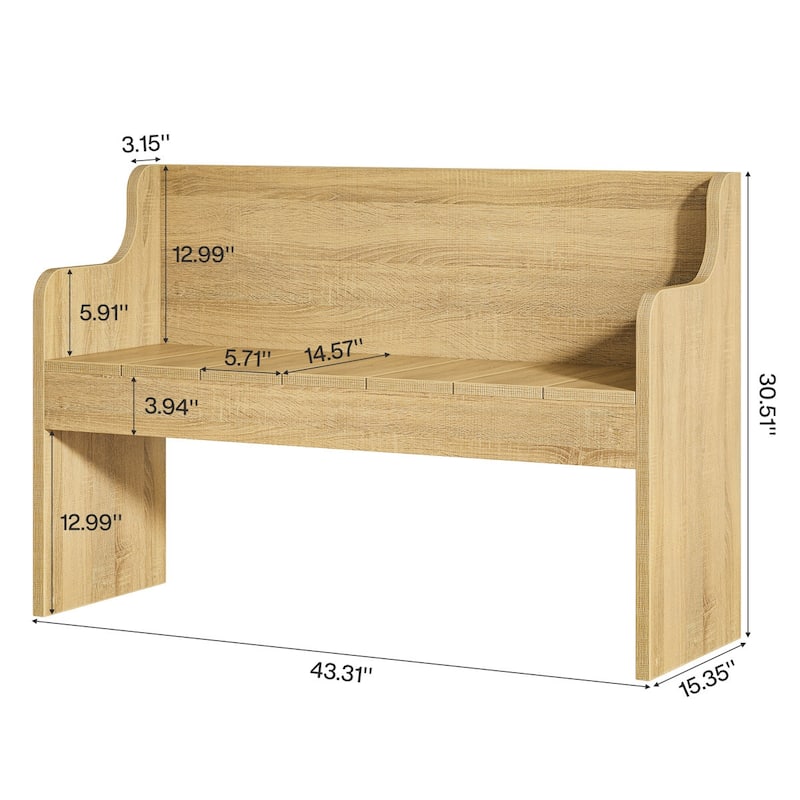 Farmhouse Wooden Shoe Bench with Back for Entryway