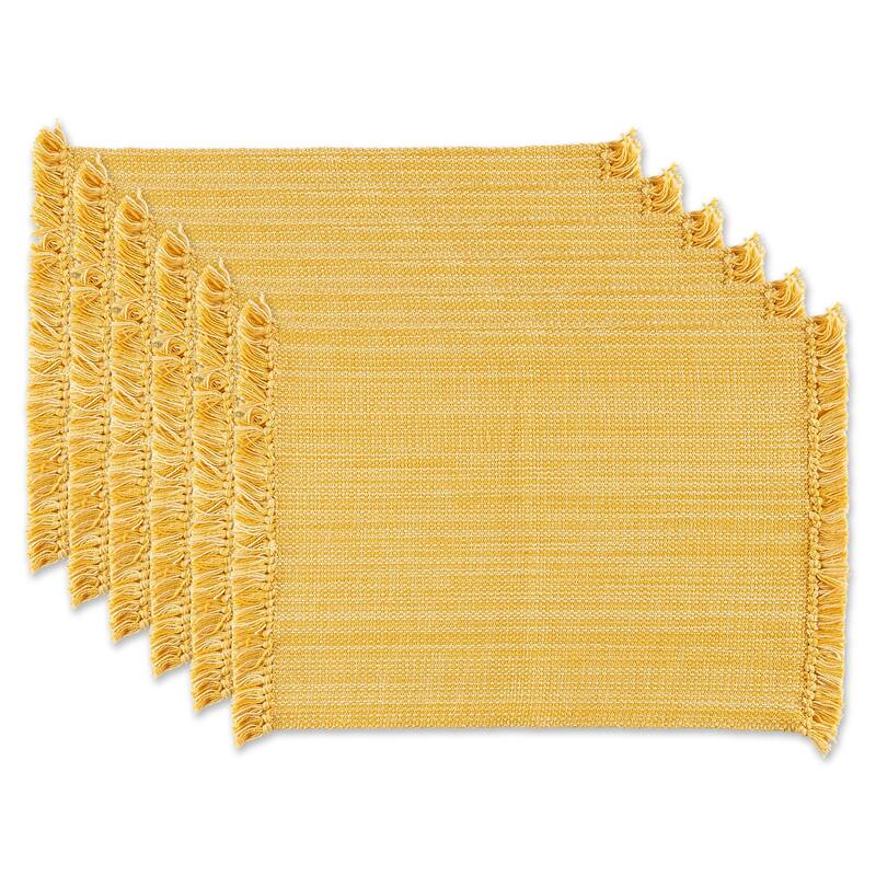 Variegated Fringed Cotton Placemats - 19" - Golden Yellow - Set of 6