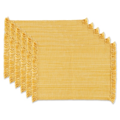 Variegated Fringed Cotton Placemats - 19" - Golden Yellow - Set of 6