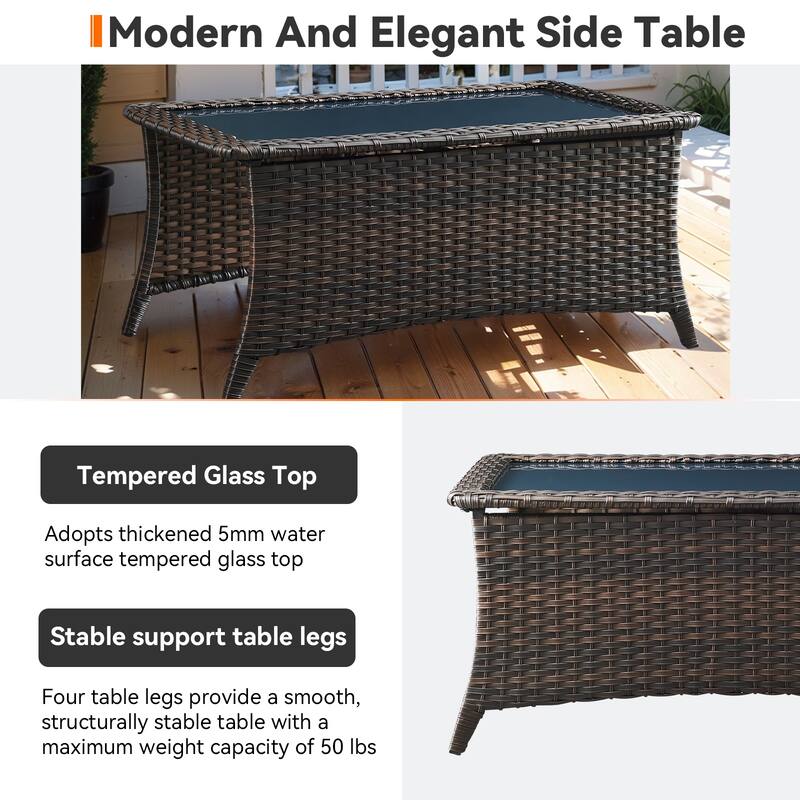 Outdoor Coffee Table with Storage Shelf - Brown