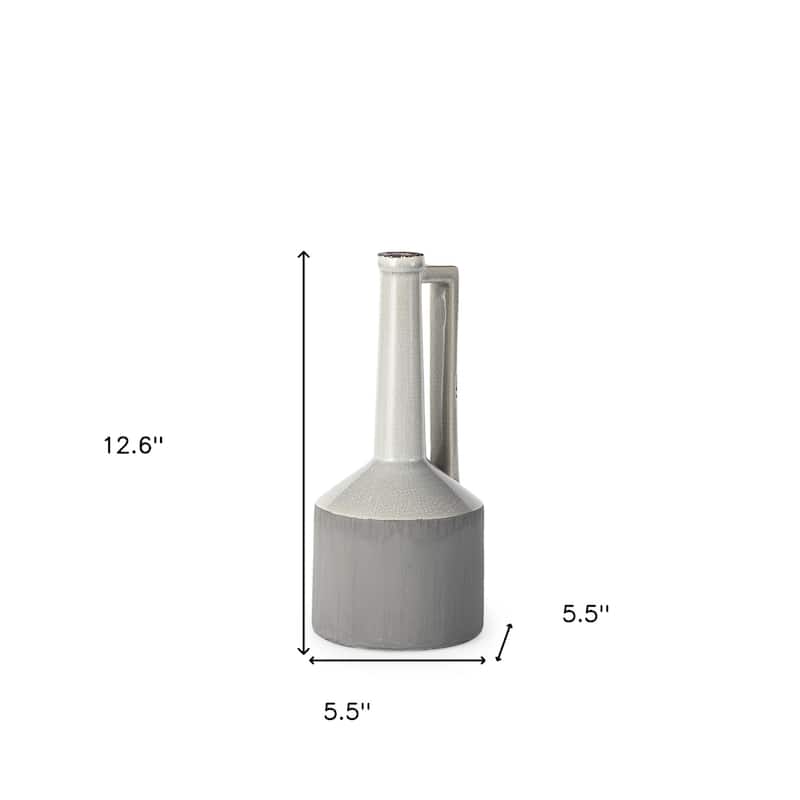 HomeRoots 16" Gray and Off White Ceramic Tall Jug Vase