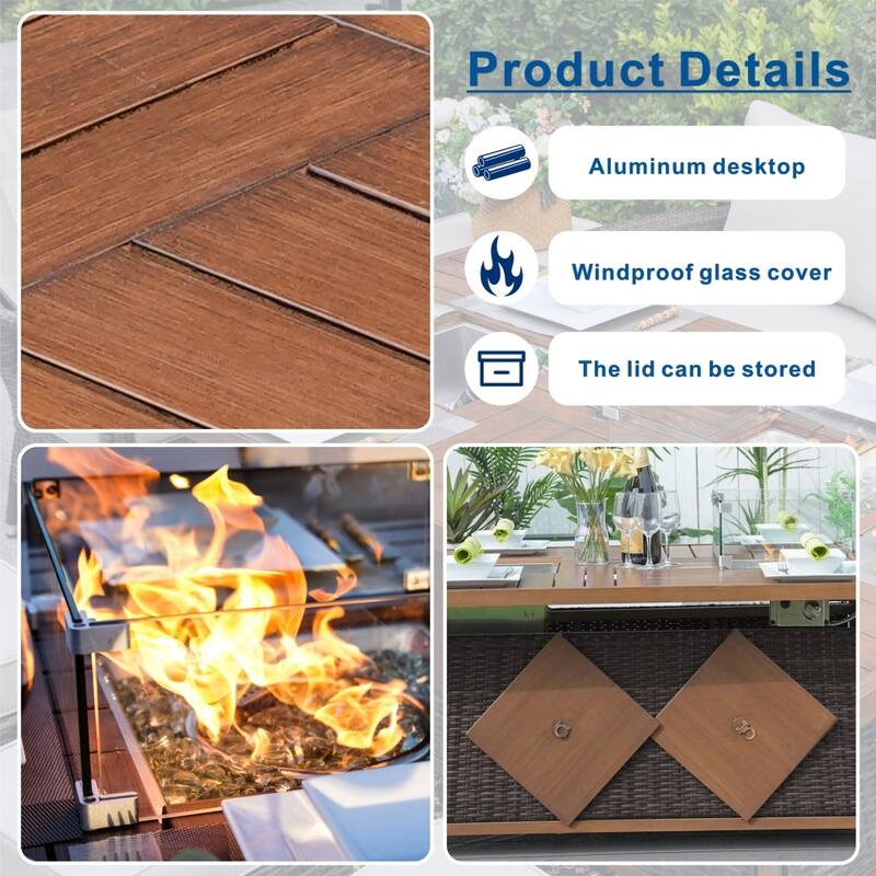 Outdoor 7-piece Furniture Set with Aluminum Fire Pit Table and Ice Bucket