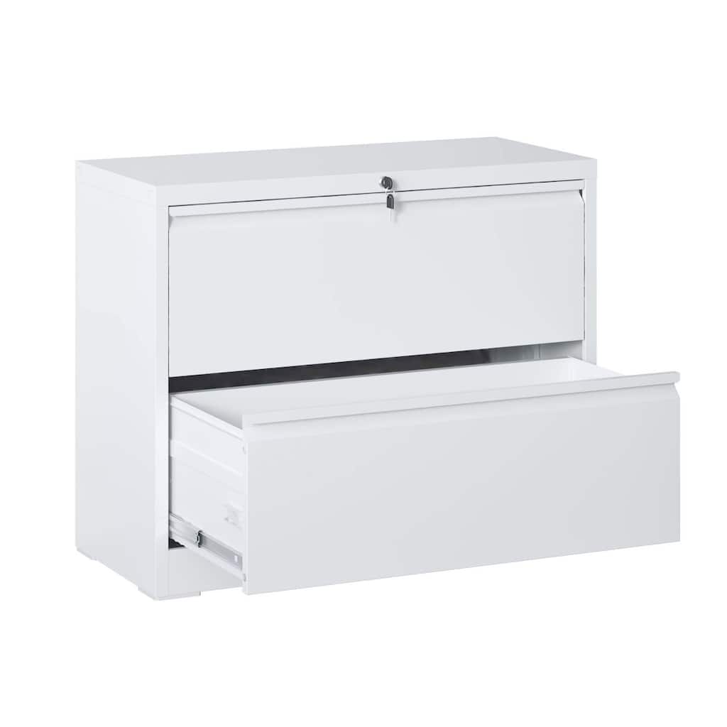 Modern Filing Cabinet, Lockable File Cabinet Lateral Filing Cabinet with 2 Drawers, for Home Office, White