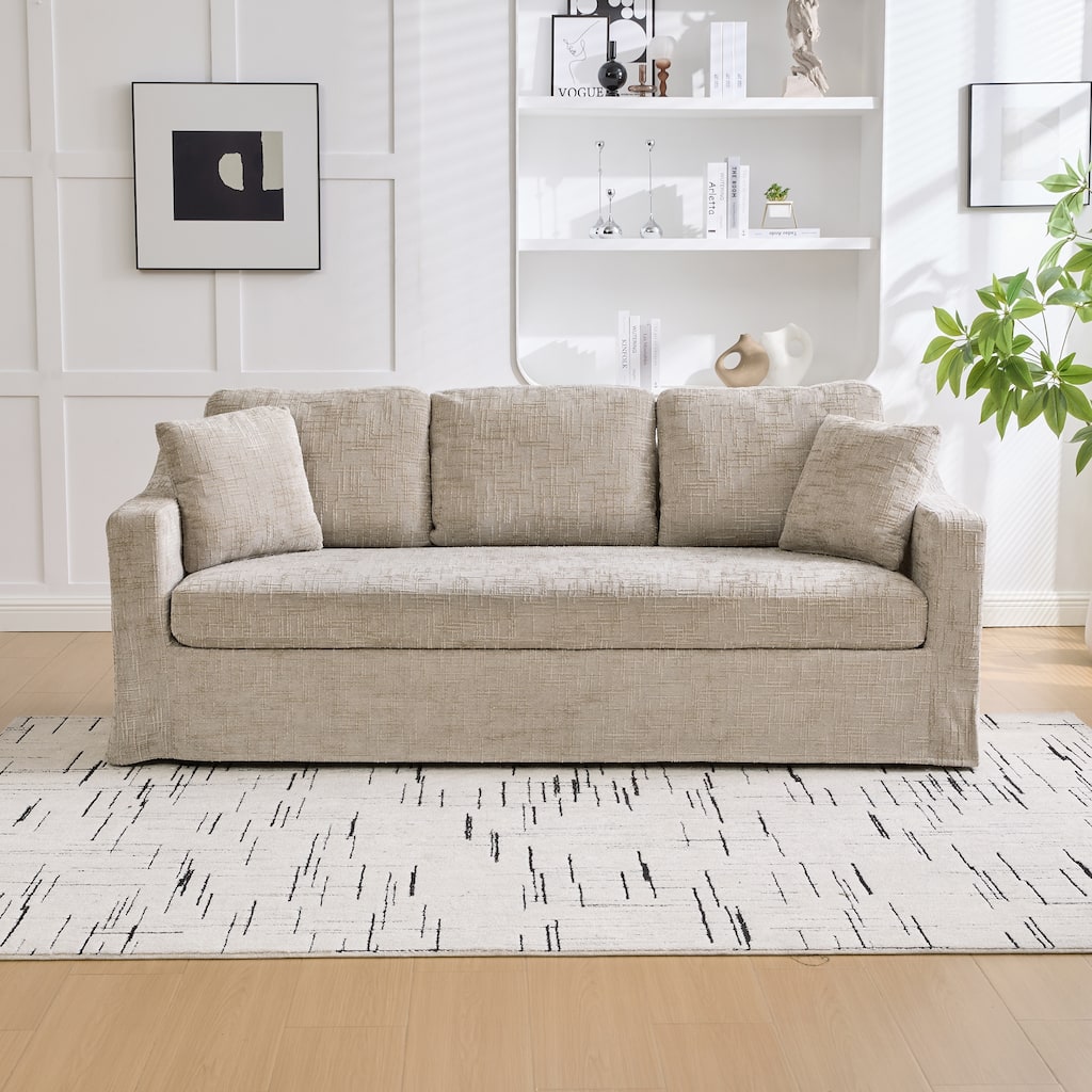 Oversized Chenille Upholstered 3 Seater Sofa, Deep Seat Sofa with Pillows, Lounge Sofa with Removable Upholstery Cover