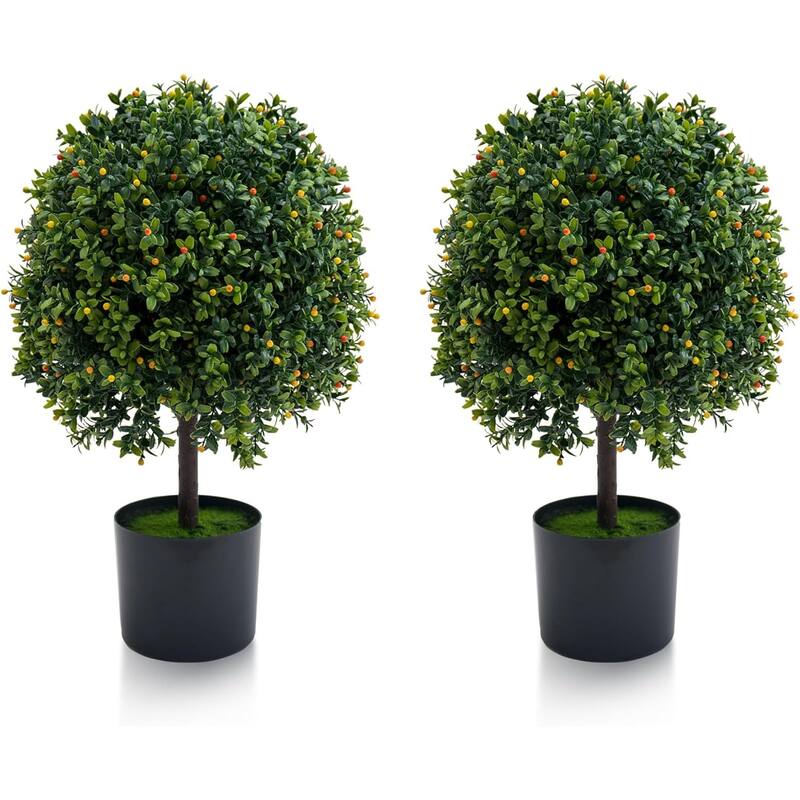 2Pcs 20in Artificial Topiary Boxwood Trees Outdoor Indoor Porch Garden