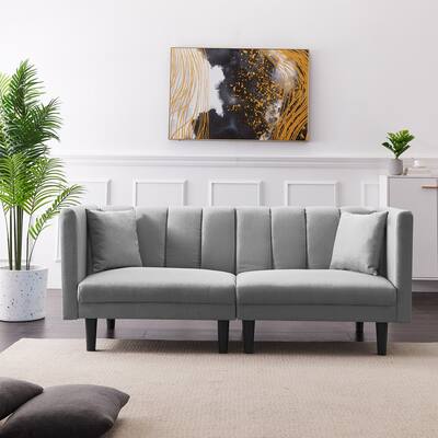 LUXMOD Futon Sofa Bed Sleeper With 2 Pillows Linen Blend Fabric