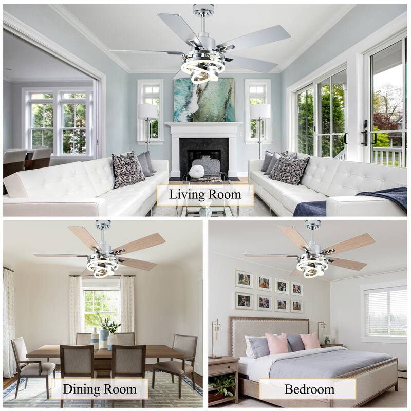 Oaks Aura 52in. DIY Shade Modern Reversible Ceiling Fan with Light, 6-Speed Silent Motor Ceiling Fan with Remote for Large Room