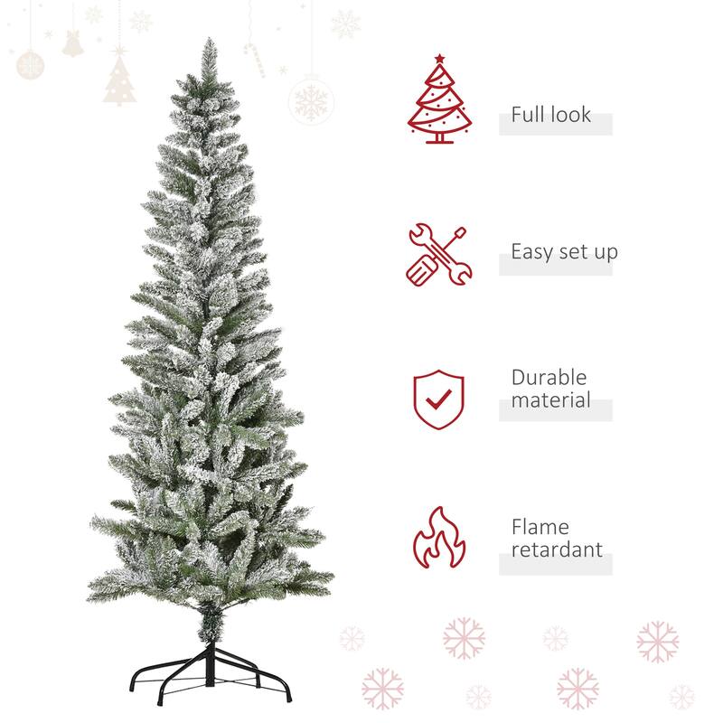 6ft Slim Snow-Flocked Christmas Tree with Realistic Branches and Sturdy Base