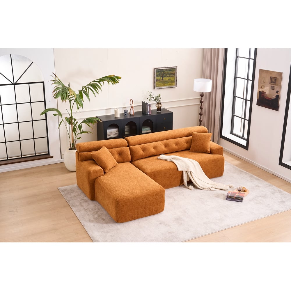 Full Compression Chenille Convertible L-Shape Chesterfield-Inspired Design Sofa Chaise