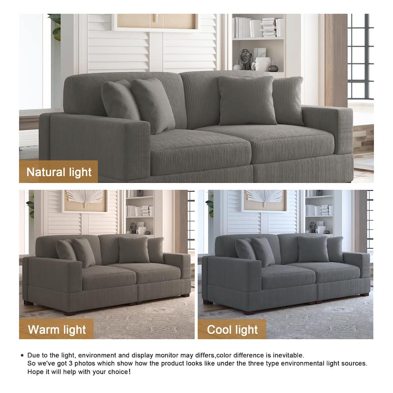 Corduroy Couch Modular Sectional Sofa with Pillows
