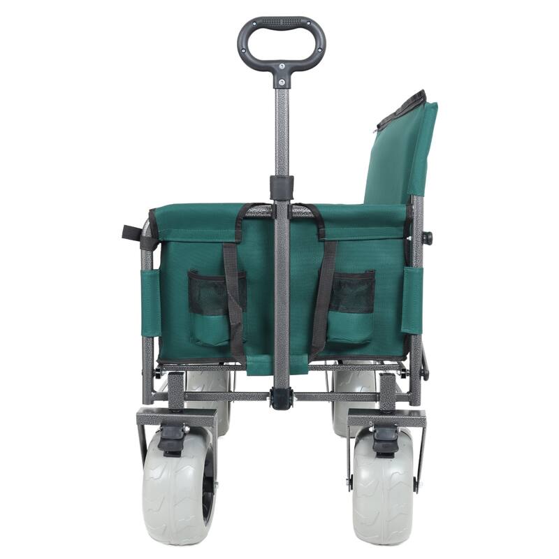 3-in-1 Folding Wagon Cart with Bench & 9″×4″ Beach Tires