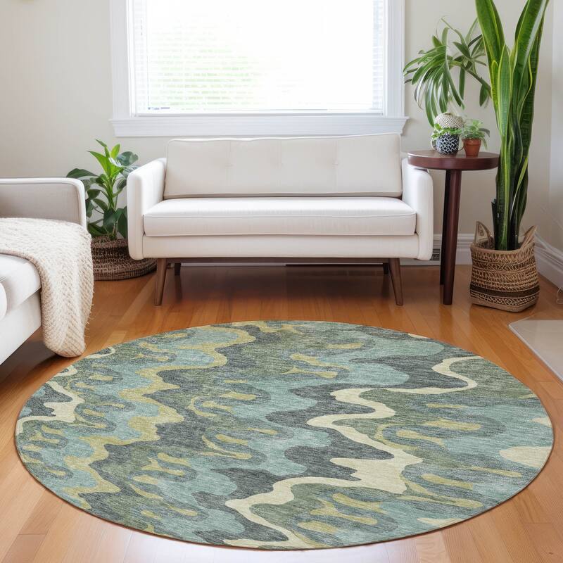 Premium Washable Super Soft Abstract Stripes Mayfield Rug - Sage - 8' x 8' - Round