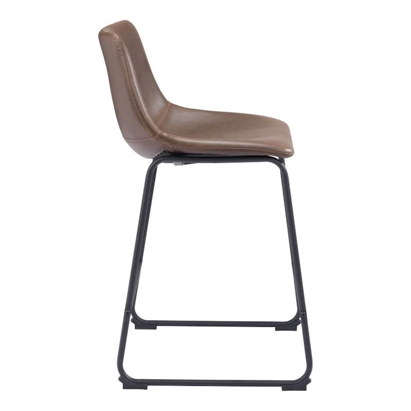 HomeRoots Set of Two 24" Espresso and Black Faux Leather and Steel Counter Height Bar Chairs