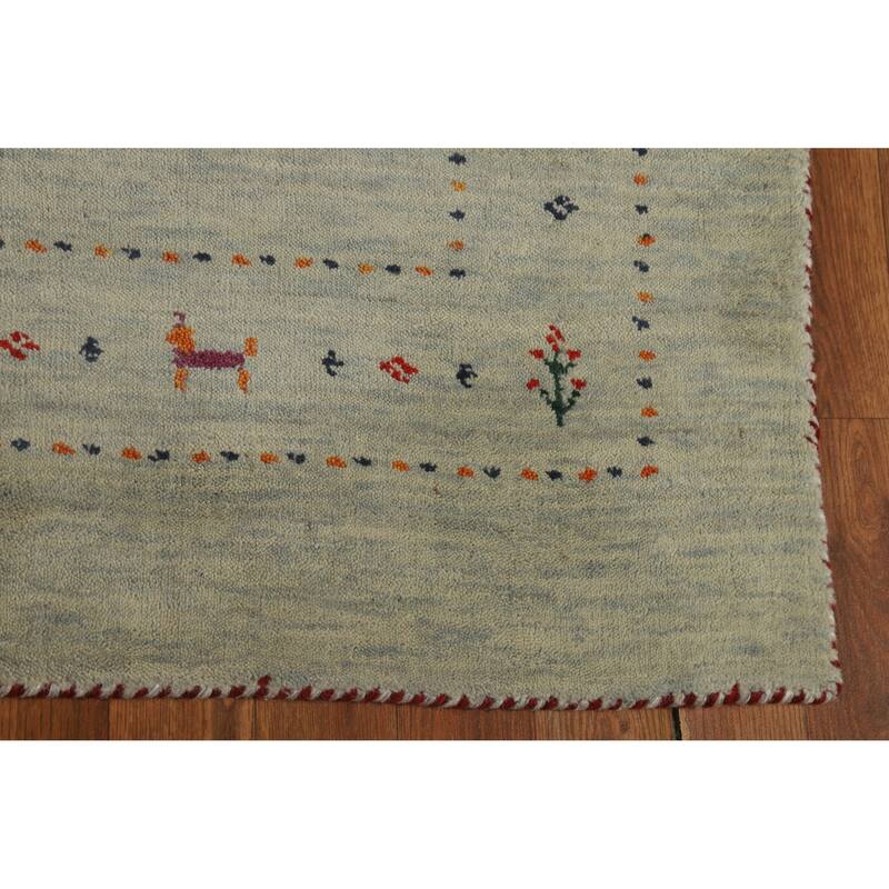 Hand Knotted Oriental 100% Wool Carpet Tribal Tribal Green Gabbeh Area Rug - 5' 9'' X 3' 11''