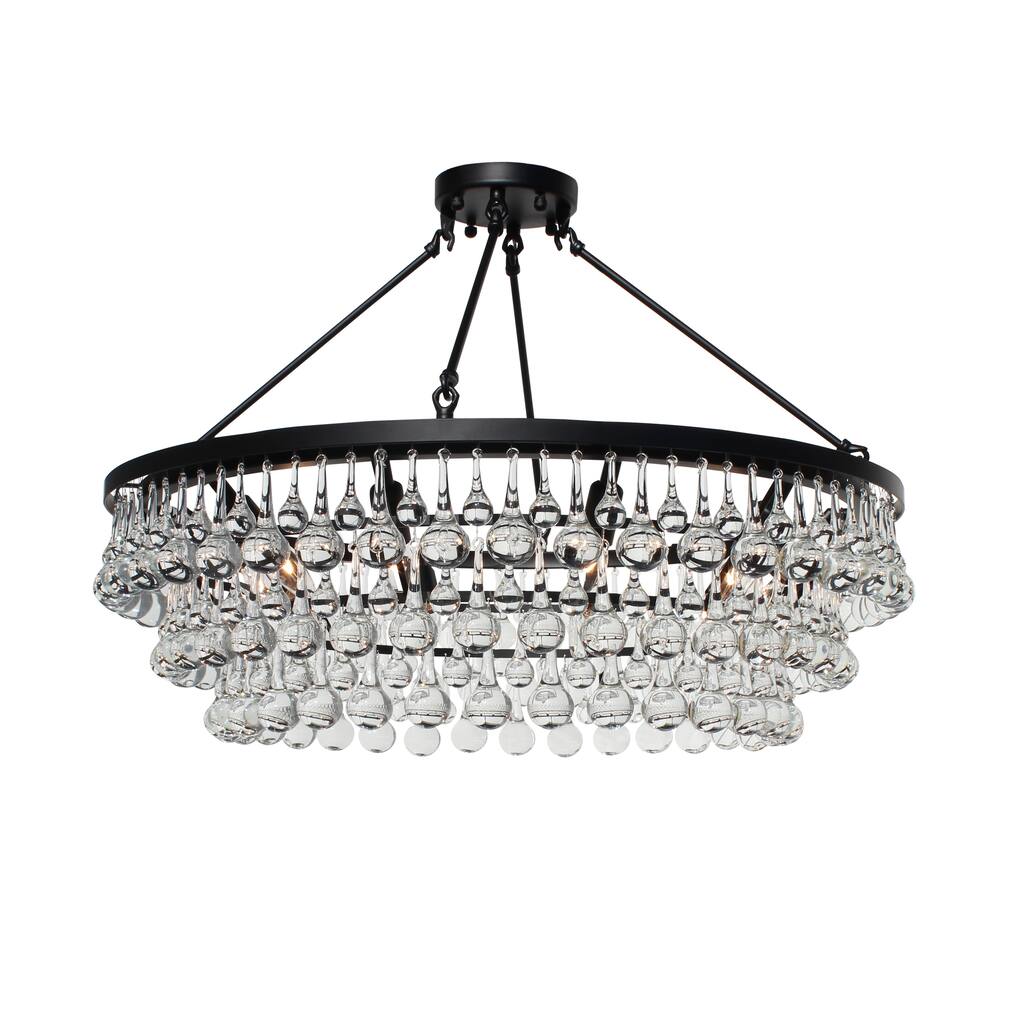 Celeste Glass Flush Mount Crystal Chandelier, Black