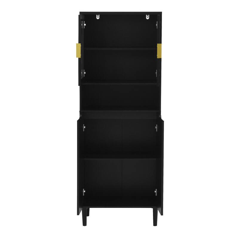 Tall Storage Show Cabinet with 2 Glass Display Door & 2 Doors, Modern Cabinet Freestanding for Bathroom, Dining Living Room