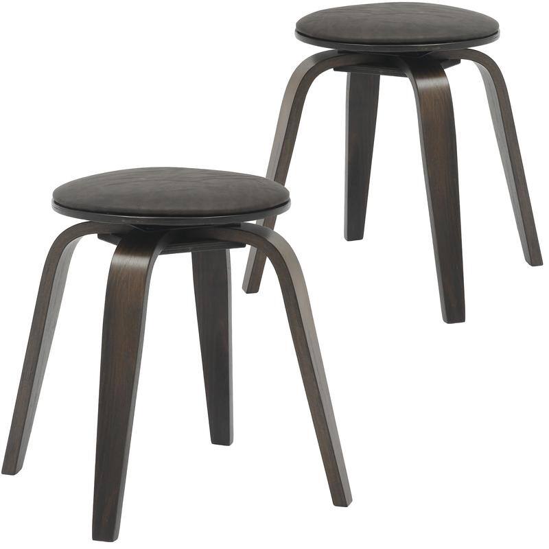 Pelya Minimalist Modern Round Counter Stool with Leather Seat & Poplar Wood Frame 360° Swivel Kitchen Bar Stool - Dark Walnut/Brown