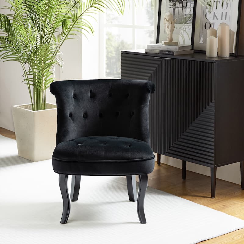 Paolino 25.1" Wide Traditional Velvet Button-tufted Back Stools with Wood Legs by HULALA HOME