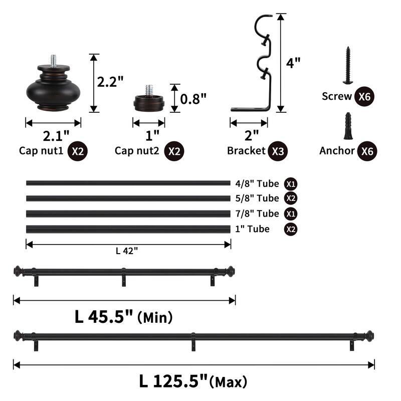KAWOTI Bronze Double Curtain Rod Adjustable Length