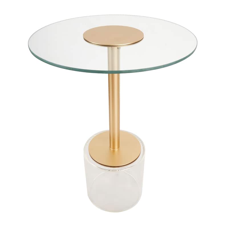 Clear Acrylic Plastic Accent Table with Elevated Base and Gold Stand