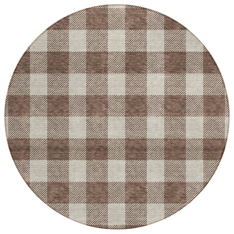 Machine Washable Indoor/ Outdoor Chantille Plaid Rug