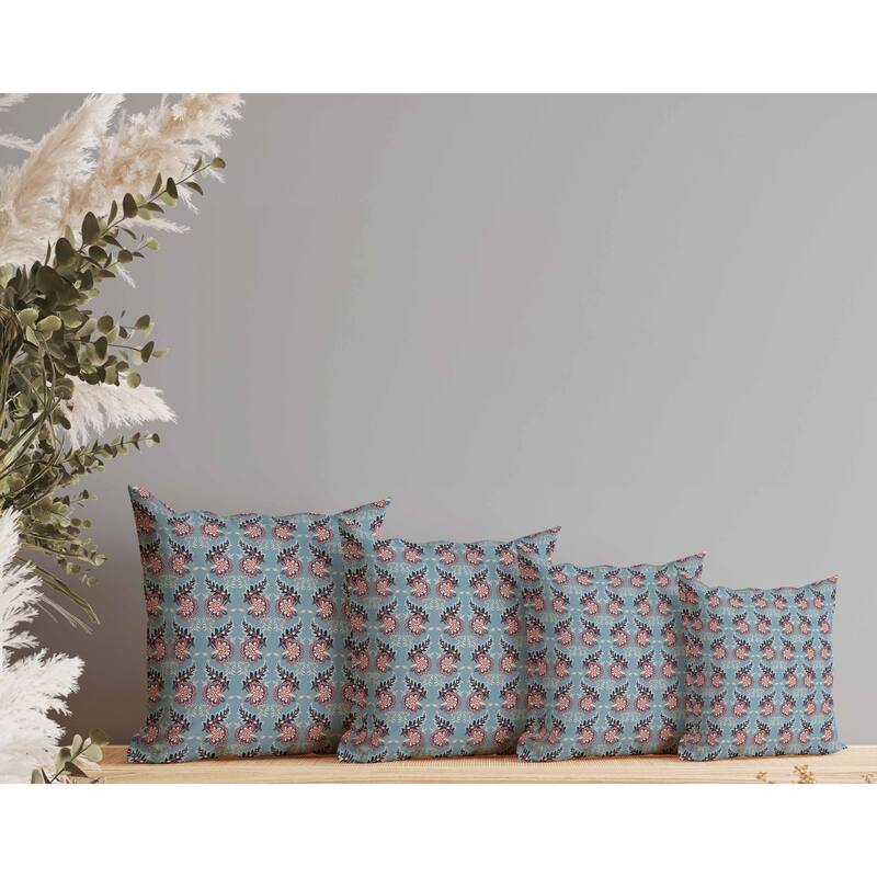 Botanical Bouquet Faux Suede Reversible Throw Pillow Blue and Red