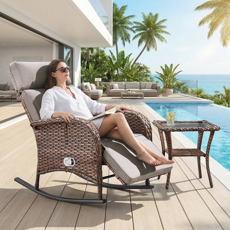 Pocassy Outdoor Patio Rocking Lounge Chairs with Adjustable Backrest Set.