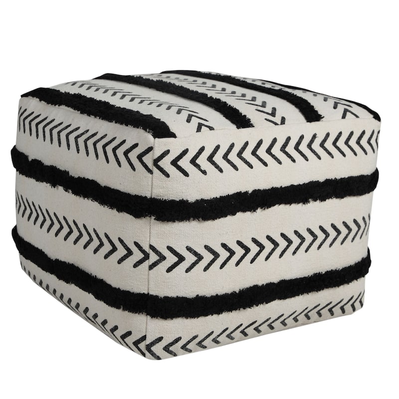 18" White and Black Chevron Stripe Square Pouf Ottoman