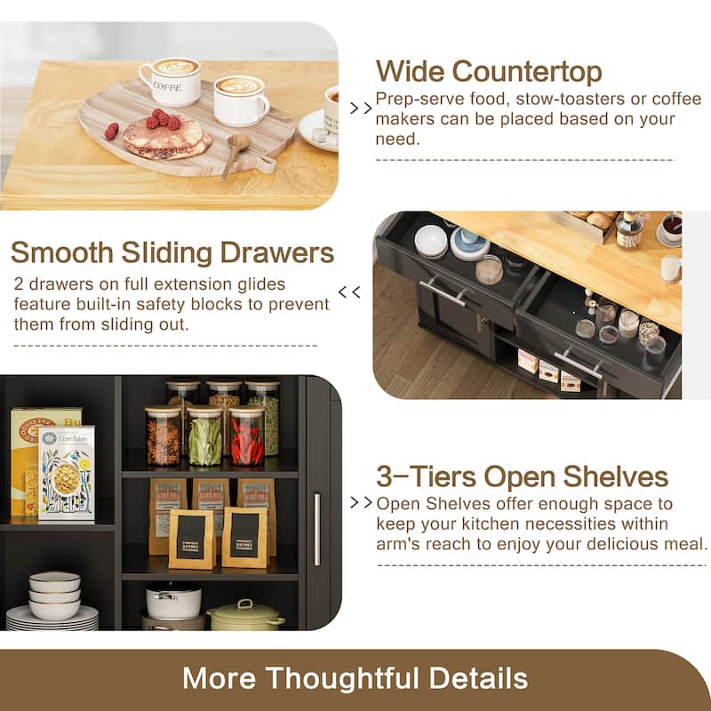 Rolling Kitchen Island with Storage Cabinet & Drawers - Rubber Wood Top for Dining & Kitchen Storage