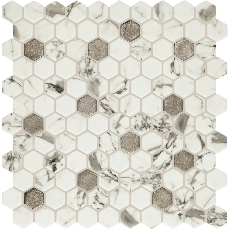 Daltile Uptown Glass 1" Hexagon Mosaic (18 PC Per Carton) (16.92 SQFT Per Carton) - Posh Bubbly