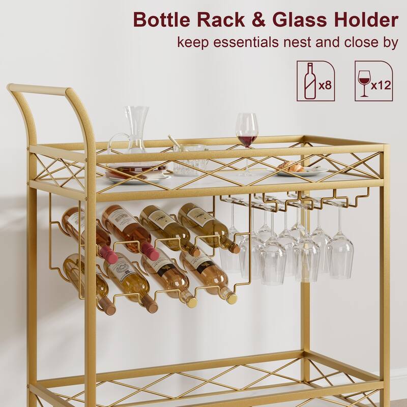 Modern Gold Bar Cart for Living Room - 31.5"W x 15.5"D x 36.6"H