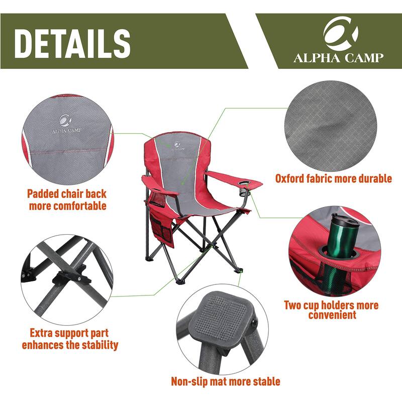 Oversized Camping Folding Chair Padded Arm Chair with Cup Holder