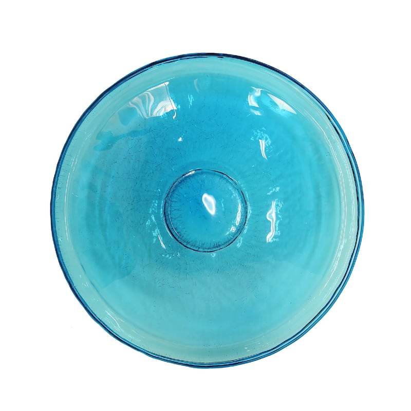 Achla Designs 14"Dia. Round Crackle Glass Birdbath w/Black Wrought Iron Wall Mount Bracket