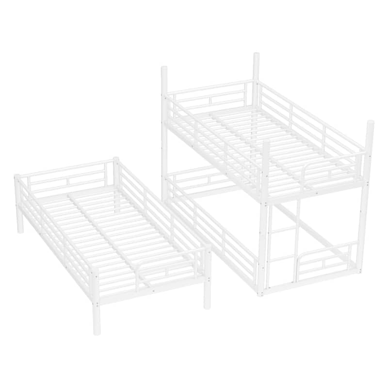 Twin over Twin over Twin Bunk Bed, Metal Triple Bunk Bed with Safety Guardrails, Heavy-duty Bunk Bed with Noise-reduced Design
