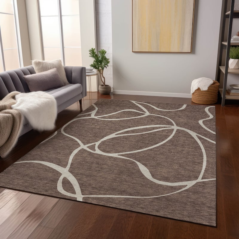 Machine Washable Indoor/ Outdoor Abstract Modern Chantille Rug - Brown - 3' x 5'