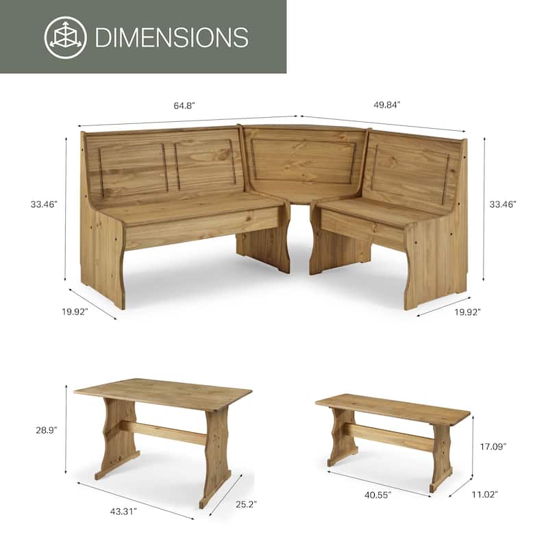 OS Home and Office Furniture Model COR805 Solid Pine Corner Dining Booth in Corona Brown