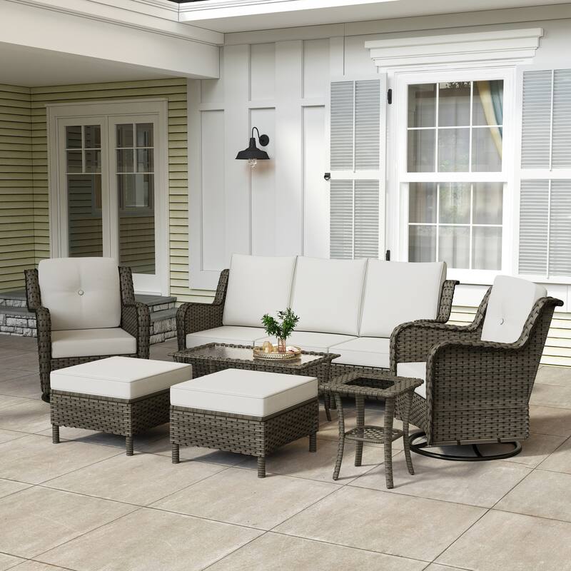 9-piece Rattan Conversation Set Wicker Sectional Patio Sofa Set