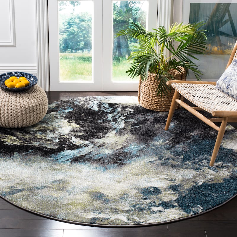 SAFAVIEH Glacier Benoîte Modern Abstract Rug - 7'8" Round - Blue/Multi
