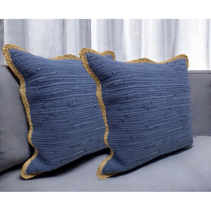 Set of Two Navy Blue Cotton Throw Pillow - Navy Blue
