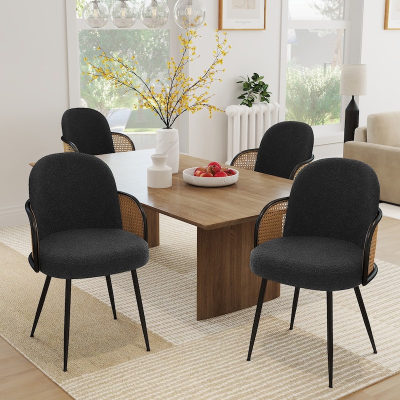 Upholstered Rattan Dining Chairs Set of 2, Arm Side Chair - 21.8" W x 24.2" D x 33" H - Set of 4 - Black
