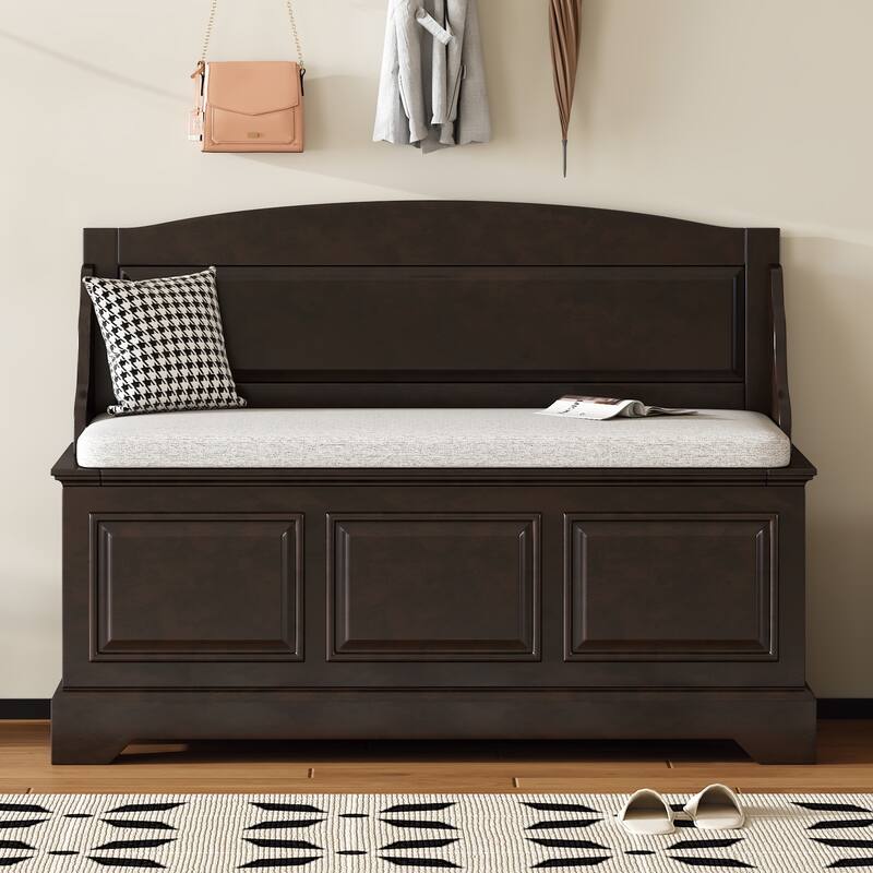 41.7" Retro Shoe Storage Bench with Safe Soft-Close Devices and Cushion