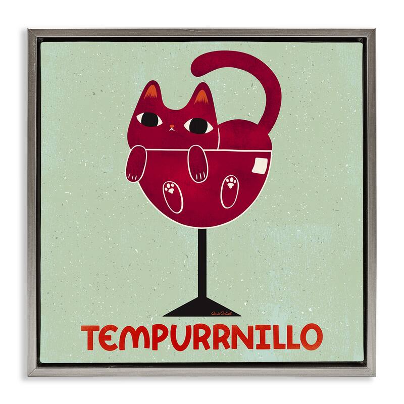 Stupell Tempurrnillo Cat Wine Framed Floater Canvas Wall Art Design By Carrie Cantwell - 18 x 18 - Grey