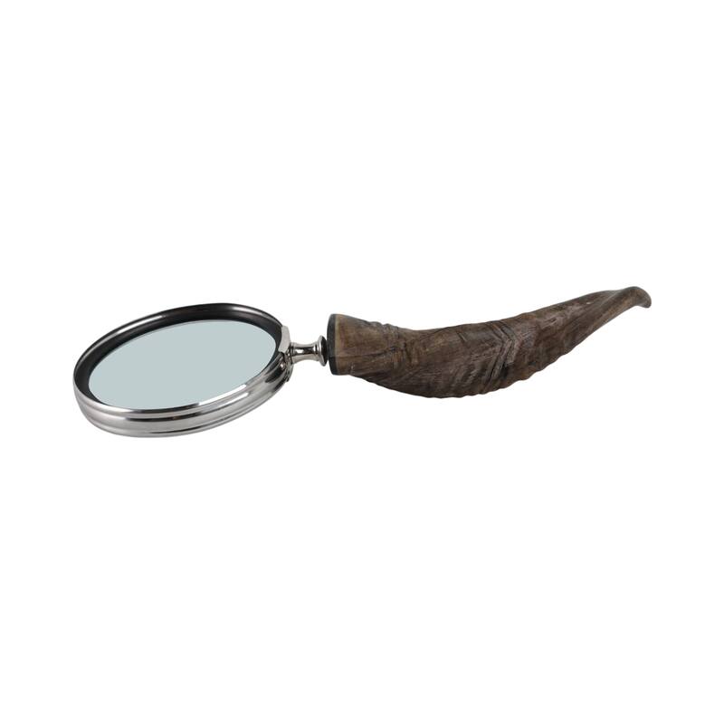 Glass Buffalo Horn Magnifying Glass Handcrafted Display - 2" Brown - 12" x 5" x 2"